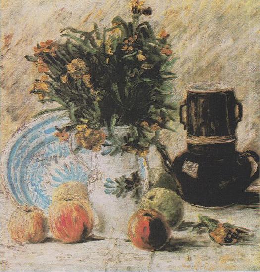 Vincent Van Gogh Vase with Flowers, Coffeepot and Fruit oil painting image